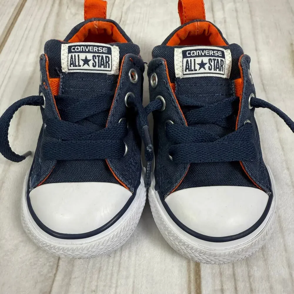 Kids Converse All Star Navy Orange Lace Up Sneakers Shoes Size 6 Toddler